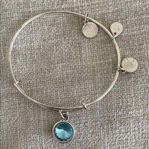 Alex and Ani Silver Charm Bracelet with Aquamarine Gemstone